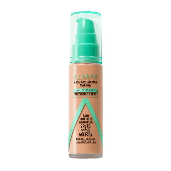 Almay Clear Complexion Foundation Makeup, Hypoallergenic, 730 Golden Caramel, 1 fl oz