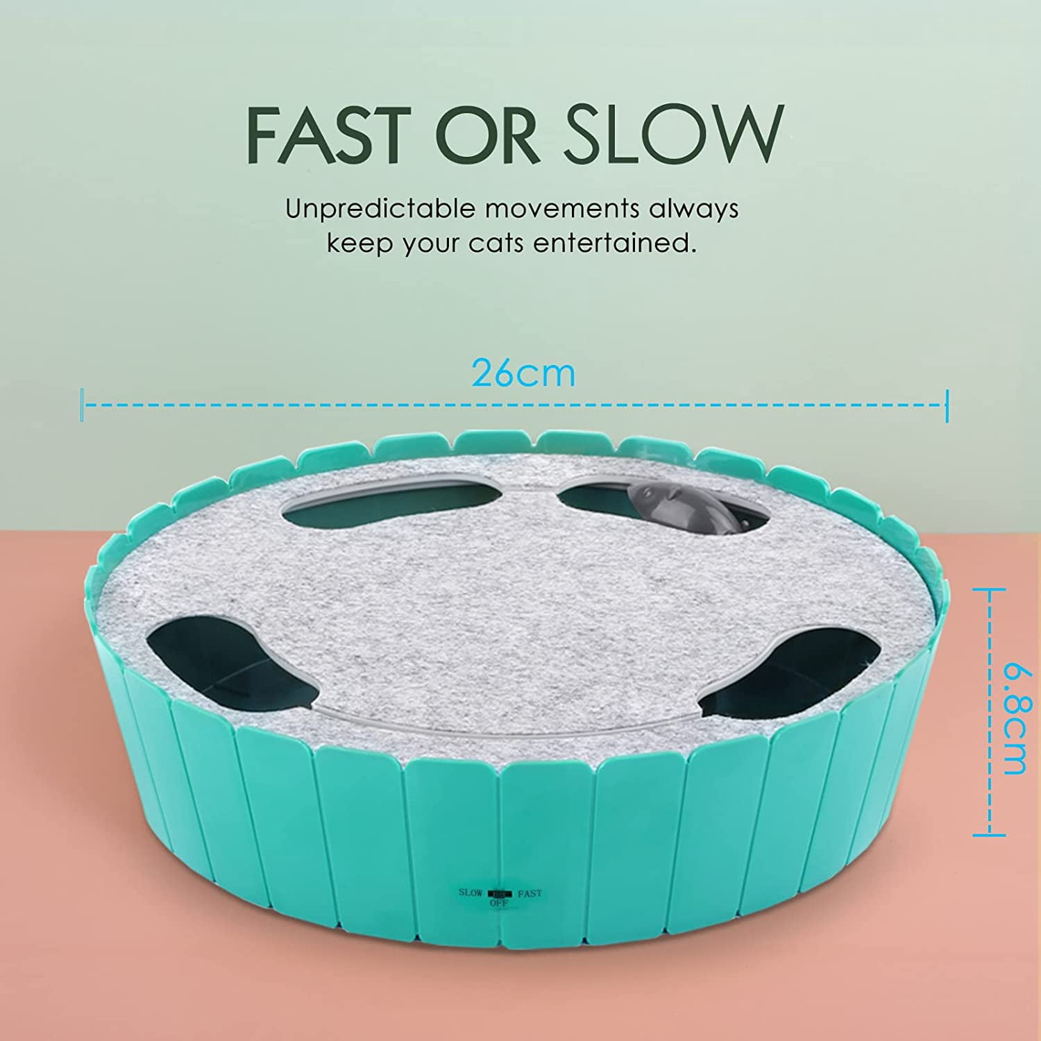 Pawaboo Interactive Cat Toy with Running Mouse, Electronic Motion Cat Toy Automatic Teaser for Indoor Cats, Pop and Play Hide Seek Cat Toy Hunting Mouse for Pet Cat Kitten Play, Lake Blue