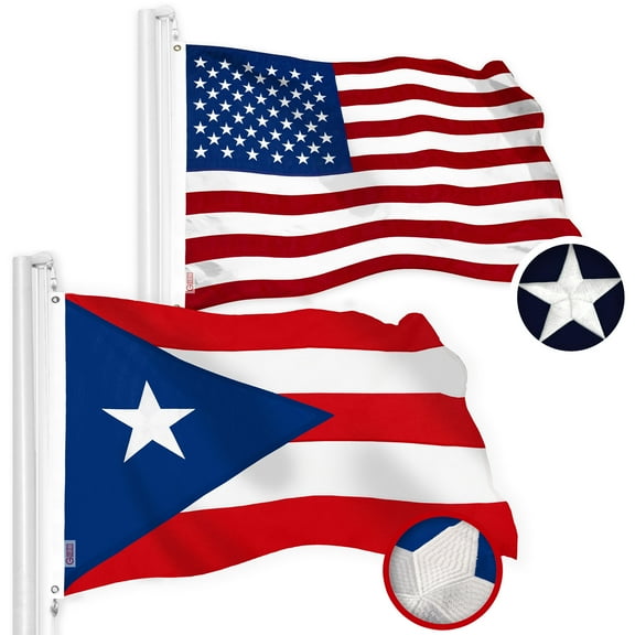 G128 Combo Pack: American USA Flag 2.5x4 Ft & Puerto Rico Flag 2.5x4 Ft, Both Embroidered SPUN Polyester, Indoor/Outdoor, Brass Grommets