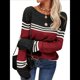 thumbnail image 3 of Suéteres de Otoño para Mujer, con Rayas y Bloques de Color, Cuello Redondo, Suéteres de Moda para Invierno. Vino Tinto XL, 3 of 5