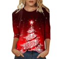 thumbnail image 1 of Women's Casual T Shirts Christmas Shirts Glitter Xmas Tree Printed 3/4 Sleeve Holiday T Shirts Watermelon Red L, 1 of 4