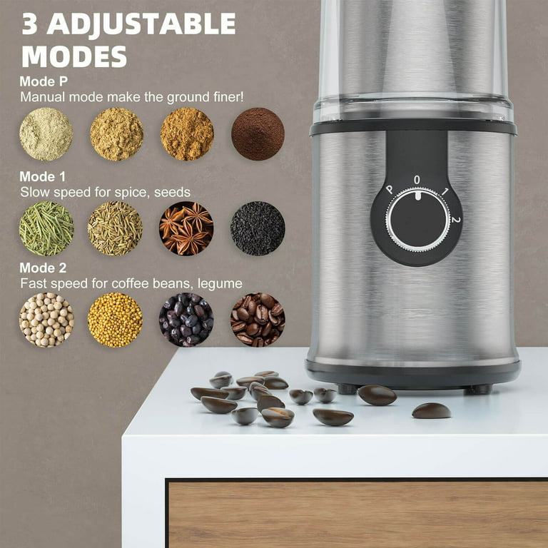 Electric Burr Coffee Grinder, Spice Grinder with Digital Timer Display,  Perfect for Espresso, Herbs, Spices, Nuts, Grain