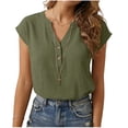 thumbnail image 3 of Horkkom Dress Shirts for Women Summer V Neck Button Short Sleeve Tops Business Work Casual Tops L, 3 of 7