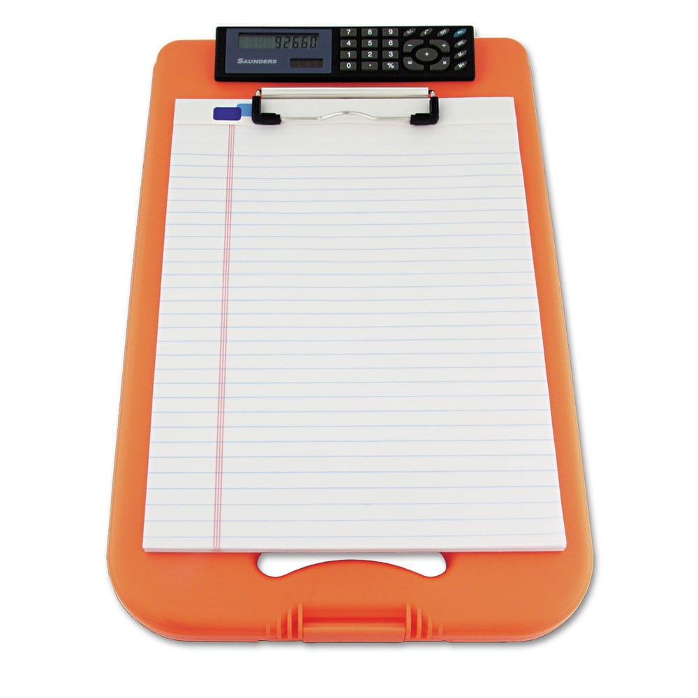 Saunders Deskmate II with Calculator, 0.5" Clip Cap, 8.5 x 11 Sheets, Hi-Vis Orange