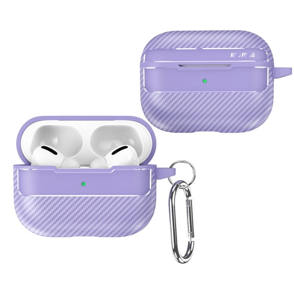 Case Compatible with Earbuds Case AirPods 3rd Gen (2021), Cool Business Carbon Fiber Grain Soft TPU Military-Grade Anti-Drop Anti-Scratch Wireless Earphone Protector with Keychain,Purple