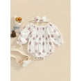 thumbnail image 2 of Baby Girls Floral Print Puff Rompers Long Sleeve Round Neck Ruched One-Piece Romper Playsuit with Headband, 2 of 7