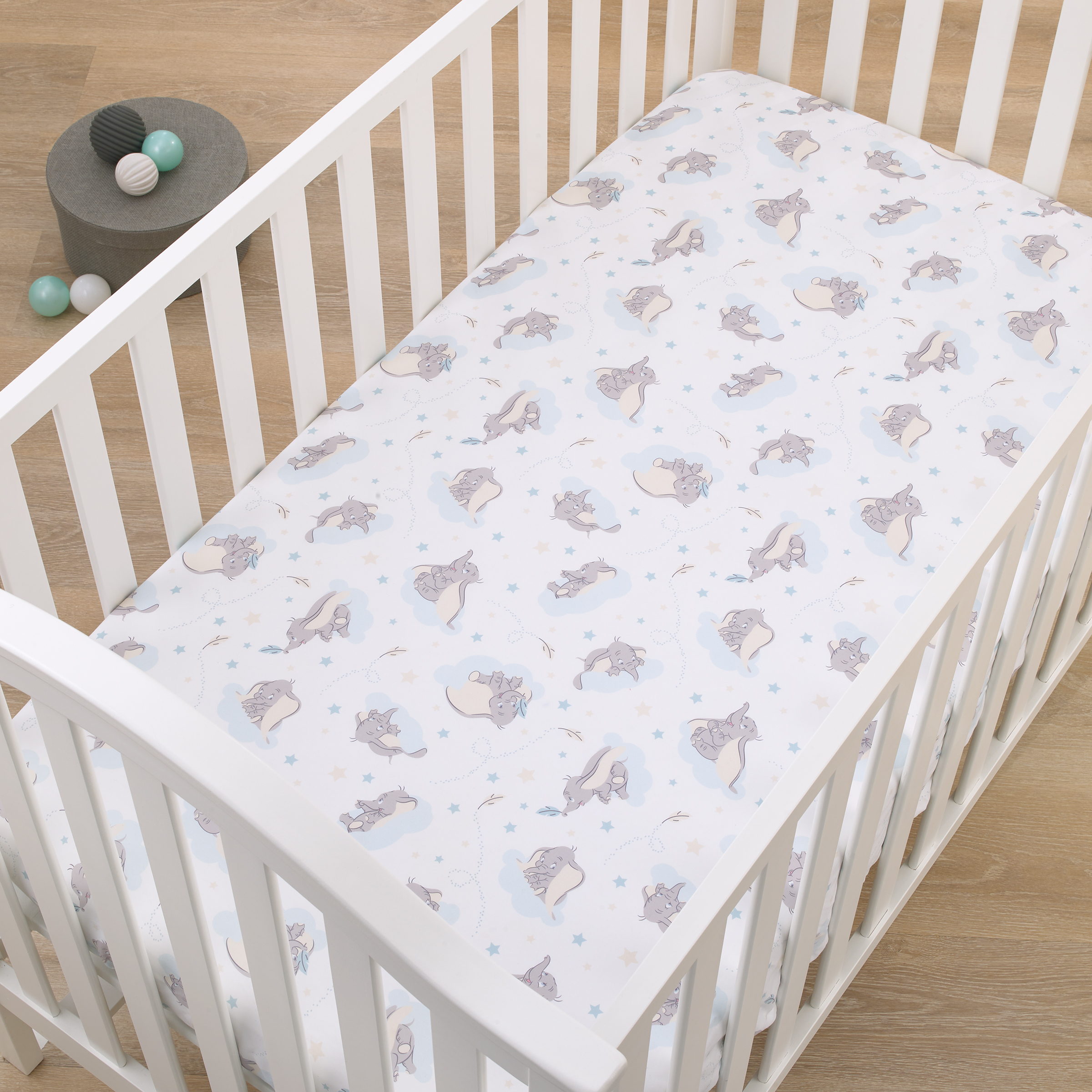 Disney Dumbo Light Blue, Gray, and White Fitted Crib Sheet