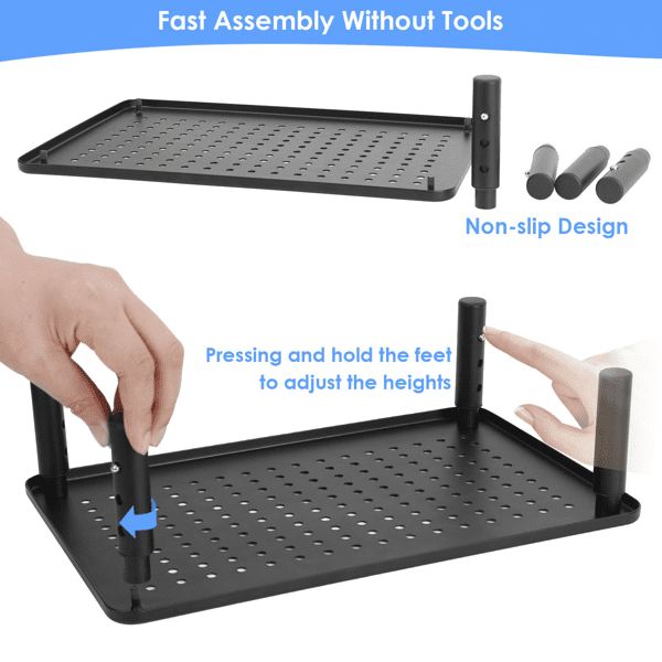 Adjustable Monitor Riser Stand, 3‑Level Height Adjustable Metal Monitor Stand with Ventilated Mesh Platform, 44 Lbs Capacity for Monitor, Laptop, Printer