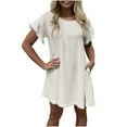 thumbnail image 2 of Women閳ユ獨 Summer Ruffle Sleeve Round Neck Loose Fit Casual Swing Short Soild Dress with Pockets, 2 of 6