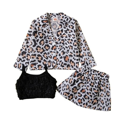 

BSDHBS Two Piece Outfits for Girls Toddler Girls Spring Winter Long Sleeve Leopard Print Coat Vest Tops Skirt 3PCS Outfits Clothes Set