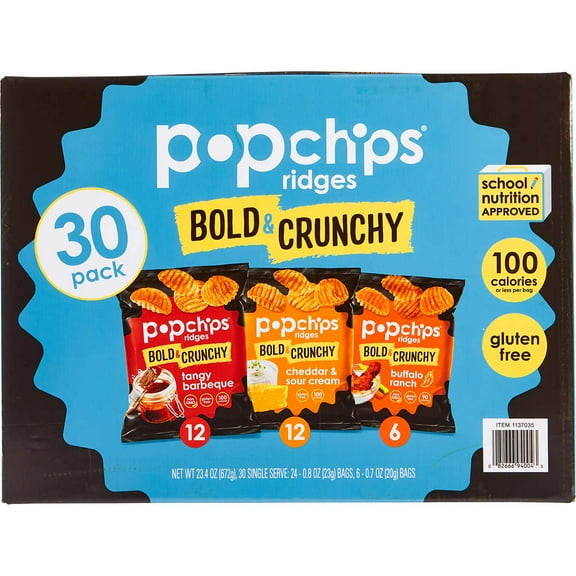 Popchips Potato Ridges, Variety Pack, 0.8 oz, 30 Count