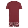 thumbnail image 3 of DuoJiaJ Women Summer Pajamas Striped V Neck Pocket Short Sleeve Shorts Pajama Set Cotton Nightwear For Women Wine, 3 of 5