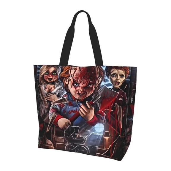 Saiise Chucky Print Tote Bags for Women Travel Reusable Grocery Shopping Shoulder Handbag Go-to Everyday Bag for Work