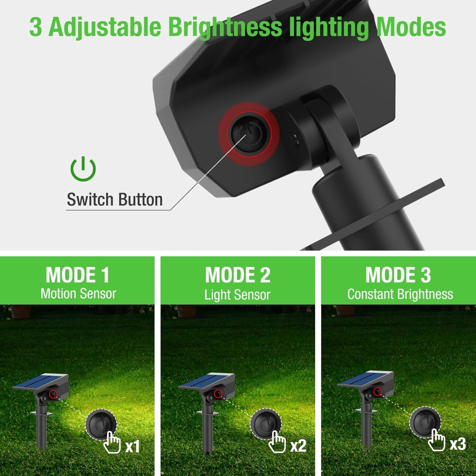 4 Pack Solar Lights Outdoor, IP65 Waterproof Motion Sensor 2-in-1 Solar Spot Lights with 3 Modes for Yard Garden Patio Driveway Walkway Wall