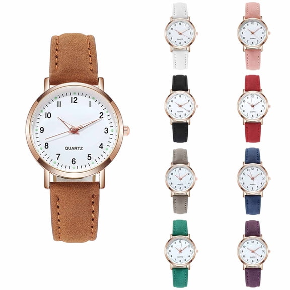 Resicozy Round Watch for Women Leather Strap Wrist Elegant Watches Dial Arabic Numerals Easy Watches E One Size