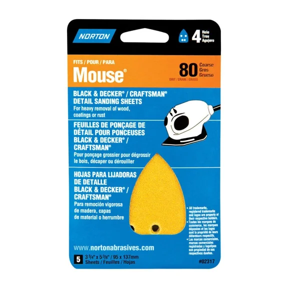 Norton 7660702317 80-Grit Hook & Loop Coarse Iron Shape Sanding Sheet 7 X 3 In.