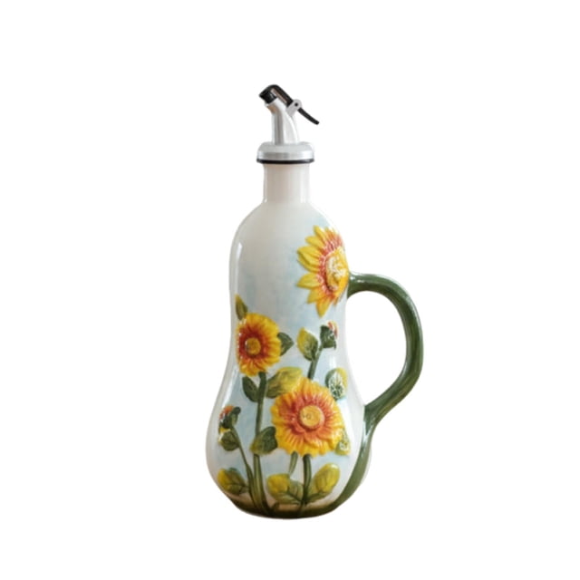 Botella dispensadora de aceite de oliva de cerámica, frasco dispensador de vinagre, botella para condimentos líquidos Girasol