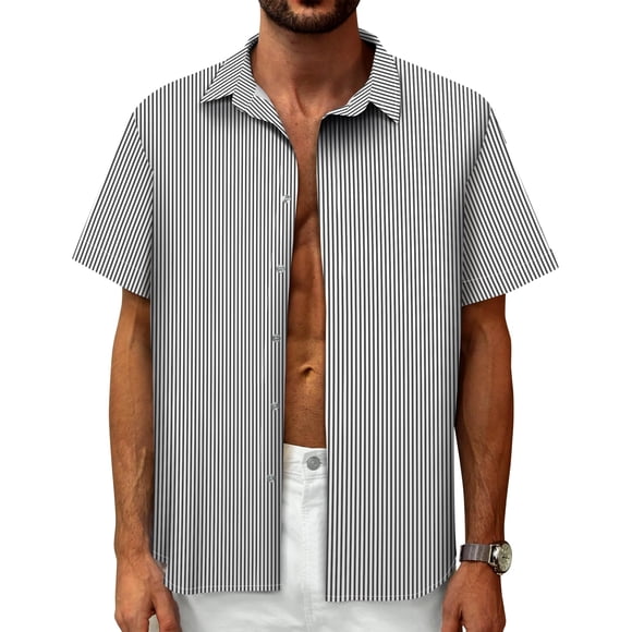 Camisa Mizvsitrd a rayas para hombre con botones de manga corta