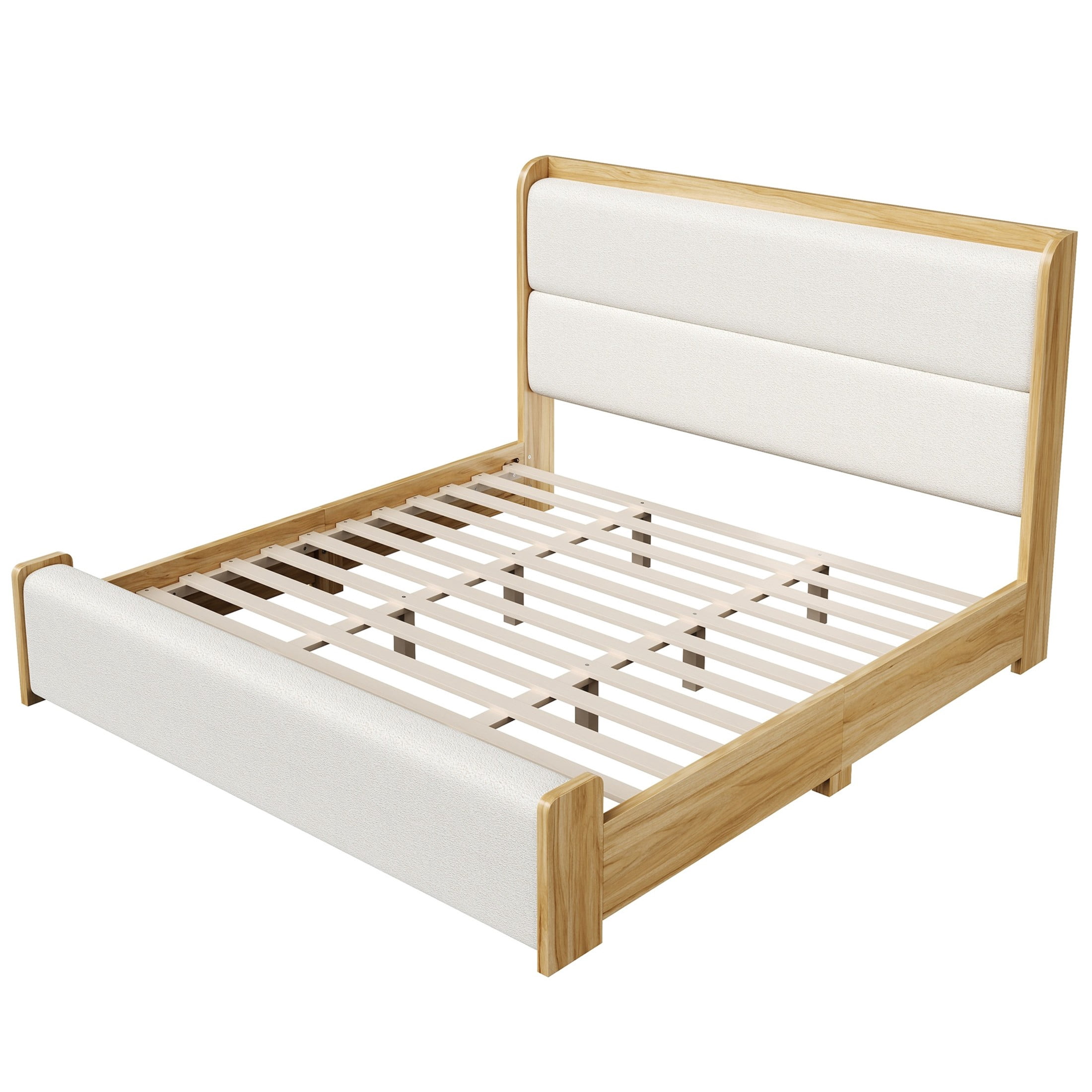 Christopher Knight Home King Wood Platform Bed with Boucle Upholstered Headboard and Footboard, Natural