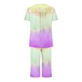 thumbnail image 3 of Jamicy Soft Pajamas Womens Tie Dye Printed Button Draped Crew Neck Short Sleeve Top Pocket Sports Capris Comfortable Woemn's Pajama Set, 3 of 6