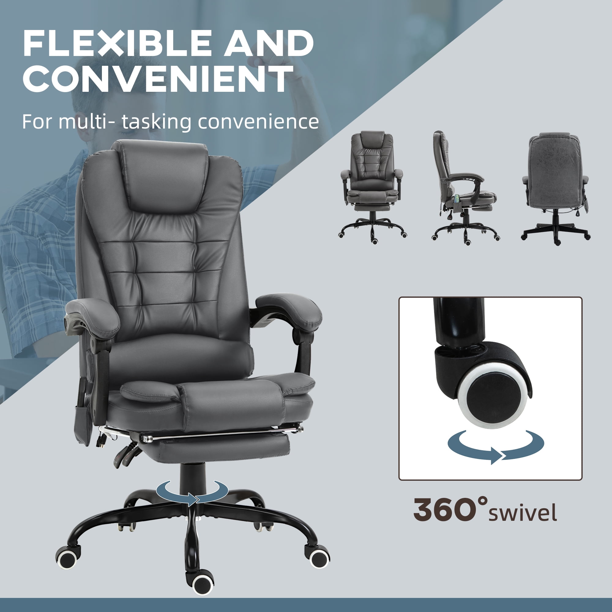 Vinsetto 7-Point Vibrating Massage Office Chair with High Back Gray
