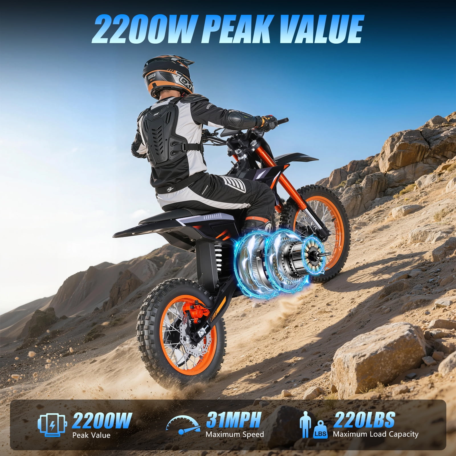 3000W Adult Electric Dirt Bike, 40mph Top Speed, 43-mile Range, 48V 30ah Battery, 14"/12" Fat Tires, Dual Hydraulic Brakes, Full Suspension, UL2849