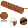 thumbnail image 4 of ABPETE Genuine Leather Pencil Case, Full-Grain Cowhide Leather Pouch, Small Pencil Pouch for Men, Vintage Pen Bag for Adults, Stationery Organizer Case for Work & Travel-Cylinder-Brown, 4 of 15