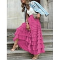 thumbnail image 4 of Women's Tulle Midi Skirt Elastic High Waist A-Line Ruffle Tiered Layered Mesh Puffy Long Maxi Skirt, 4 of 11