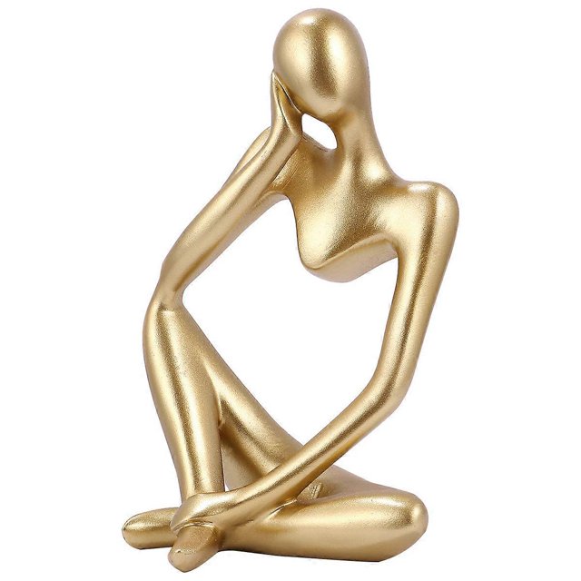 Golden Abstract Character Thinker Natural Resin Sculpture Statue Art Lovers Living Room Table Sculptures 1Pc