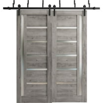 Sliding Closet Frosted Glass Barn Bypass Doors | Quadro 4088 Nebraska Grey| Sturdy 6.6ft Rails Hardware Set | Wood Solid Bedroom Wardrobe Doors -72" x 84" (2* 36x84)