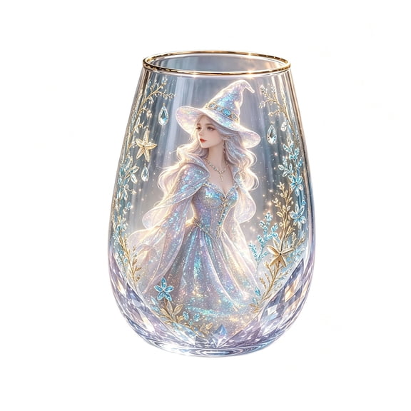 SHJHENG Halloween Witch Floral Themed Wine Glass With Gold Rim Decorative Drinking Glass Elegant Glass Cup Ideal Gift For Festival 420ml