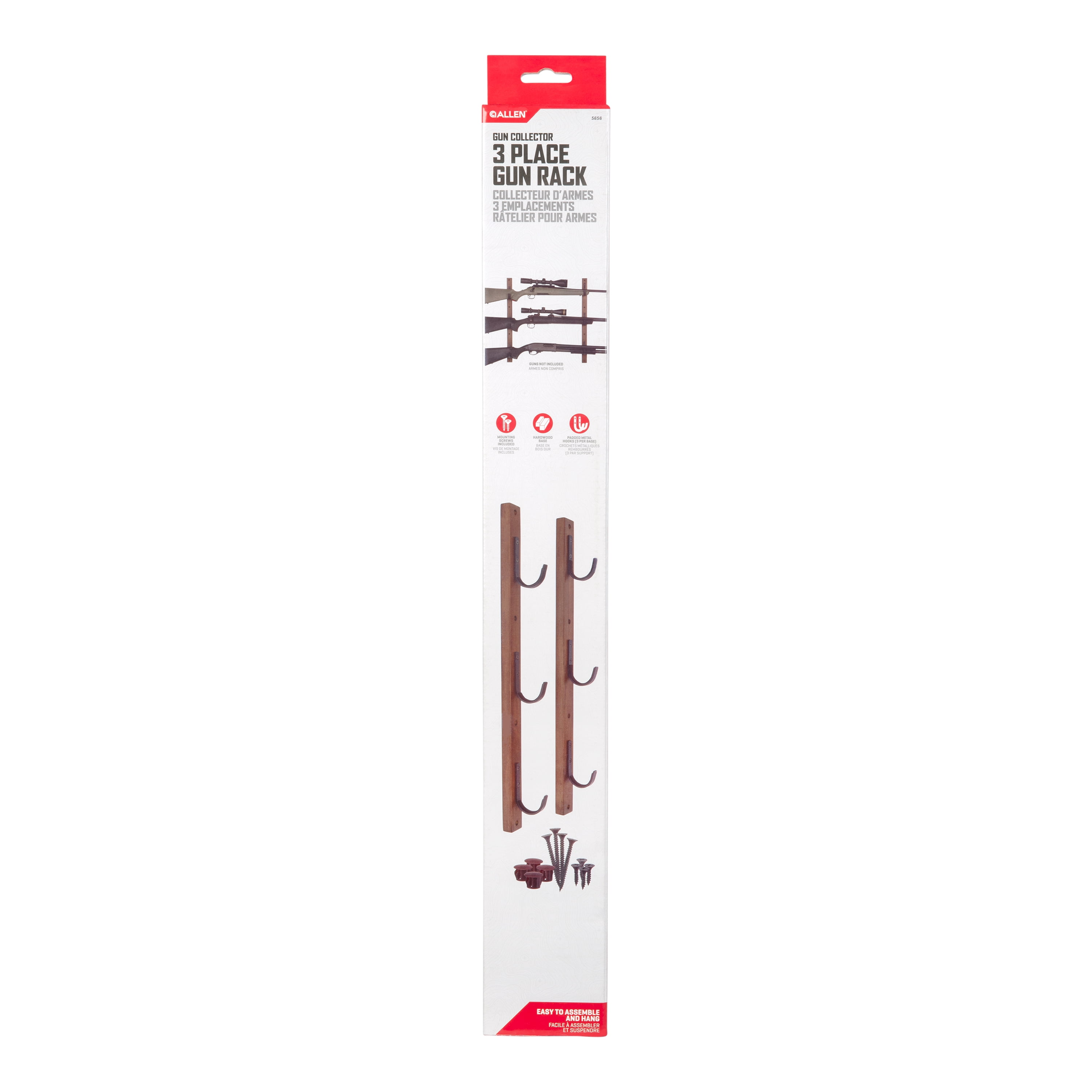 Allen Company Rifle Collector Hard Wood Wall Gun Rack, Holds 3 Firearms, Brown & Black, 5656
