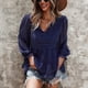 thumbnail image 5 of Blusa de mujer con cuello en V y manga farol, dobladillo con volantes sueltos, blusa tipo túnica informal para otoño, primavera, azul marino L, 5 of 7