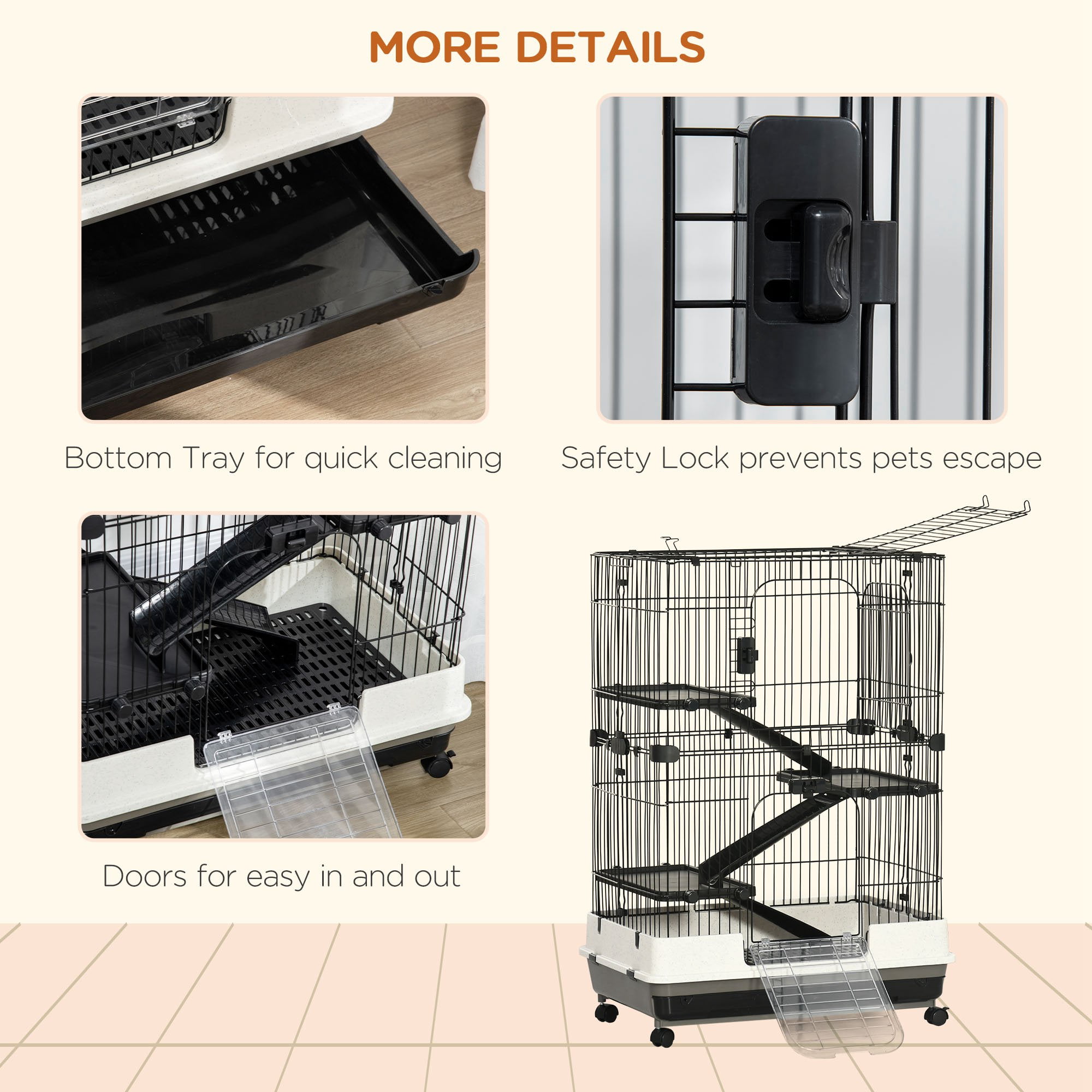 Pawhut 32”L 4-Level Indoor Small Animal Hamster Cage with Wheels, Black