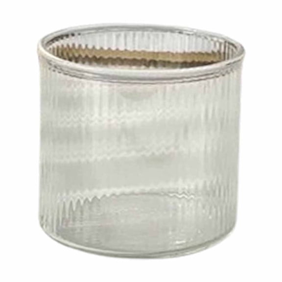 Btomtd Striped Double Layer High Borosilicate Glass Candle Cup, Multi Use Glass Candlestick Holders, Holiday Candle Holder for Home and Office, 3"x3"x3.1", S