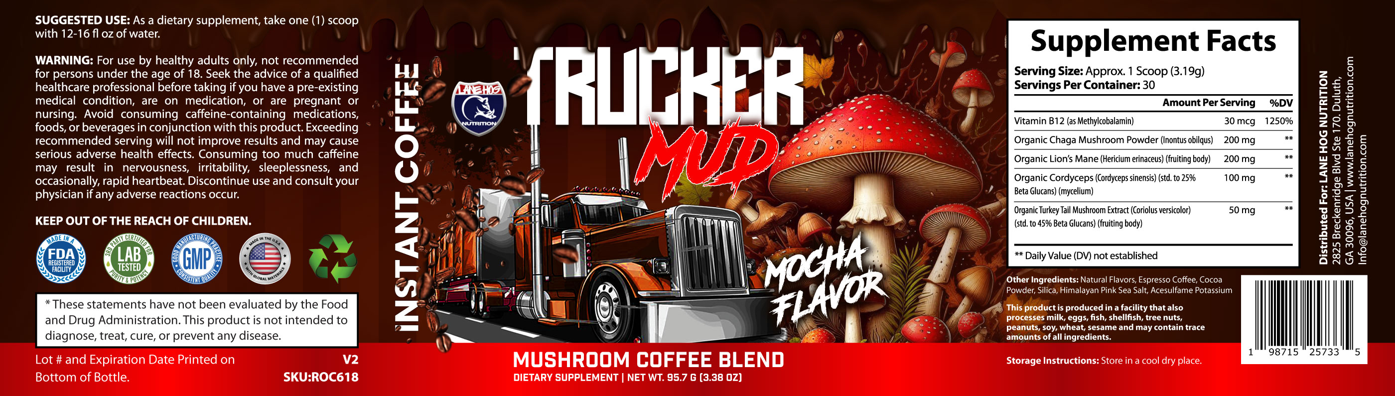 TRUCKER MUD MUSHROOM COFFEE BLEND - MOCHA FLAVOR