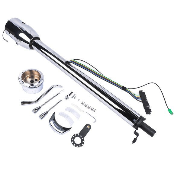 Mustrod 32" Tilt Steering Column Auto without Key with Wheel Adapter Chrome Polished Finished