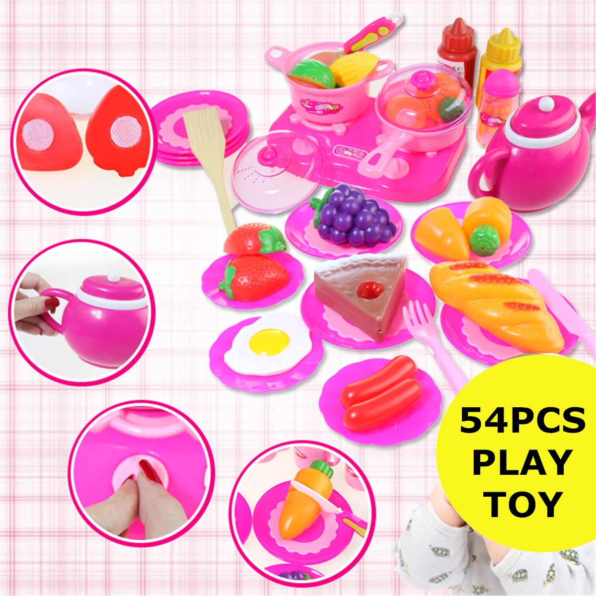 54pcs Set of Simulation Kitchen Toys, Children's Educational Characters, Cutlery, Kitchenware