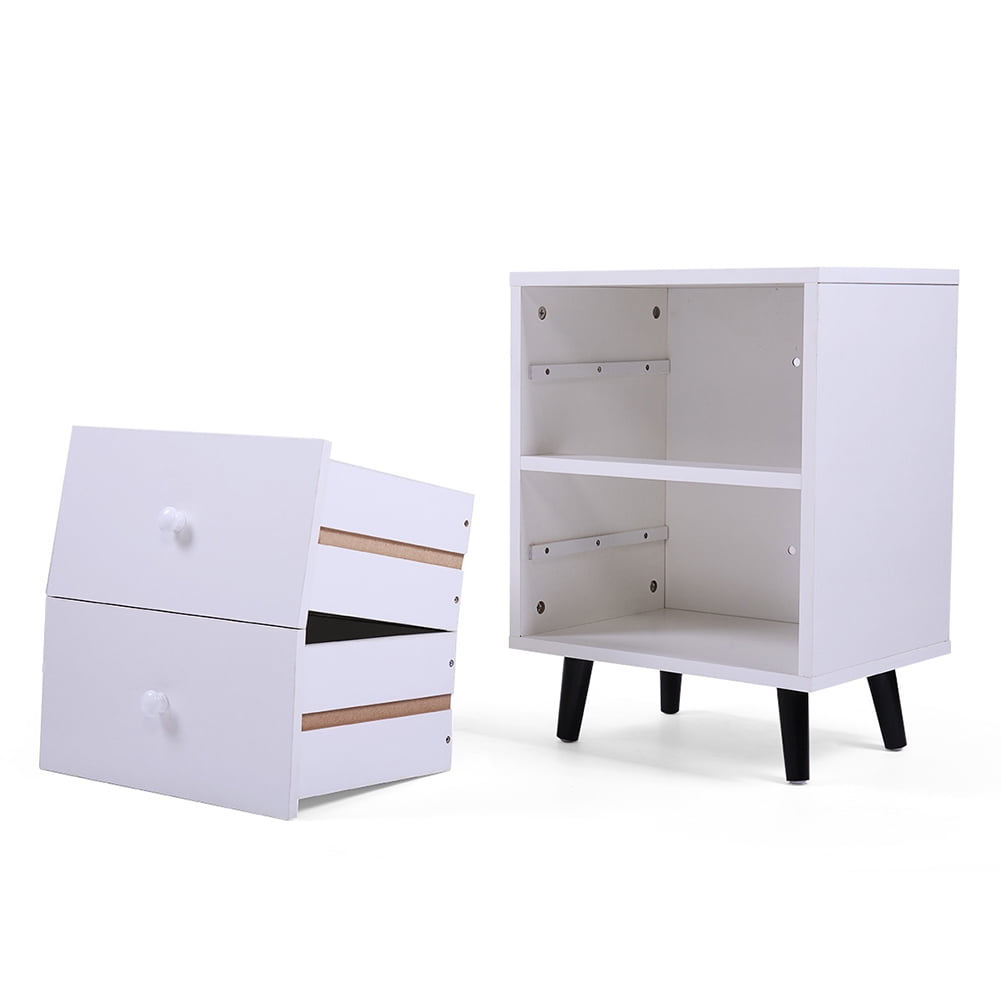 Kadyn Set of 2 Mid Century Modern End Tables, Side Table with 2 Drawers, Storage Cabinet with Splayed Legs, White