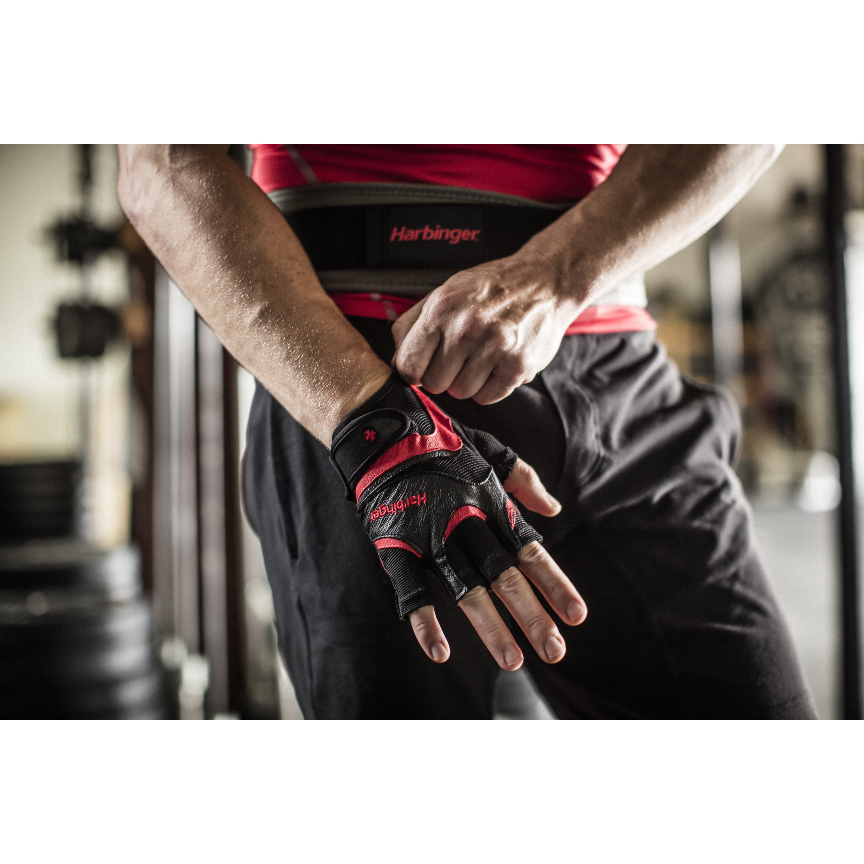 Harbinger FlexFit Non-Wristwrap Weightlifting Gloves with Flexible Cushioned Leather Palm (Pair), Red/Black, XX-Large