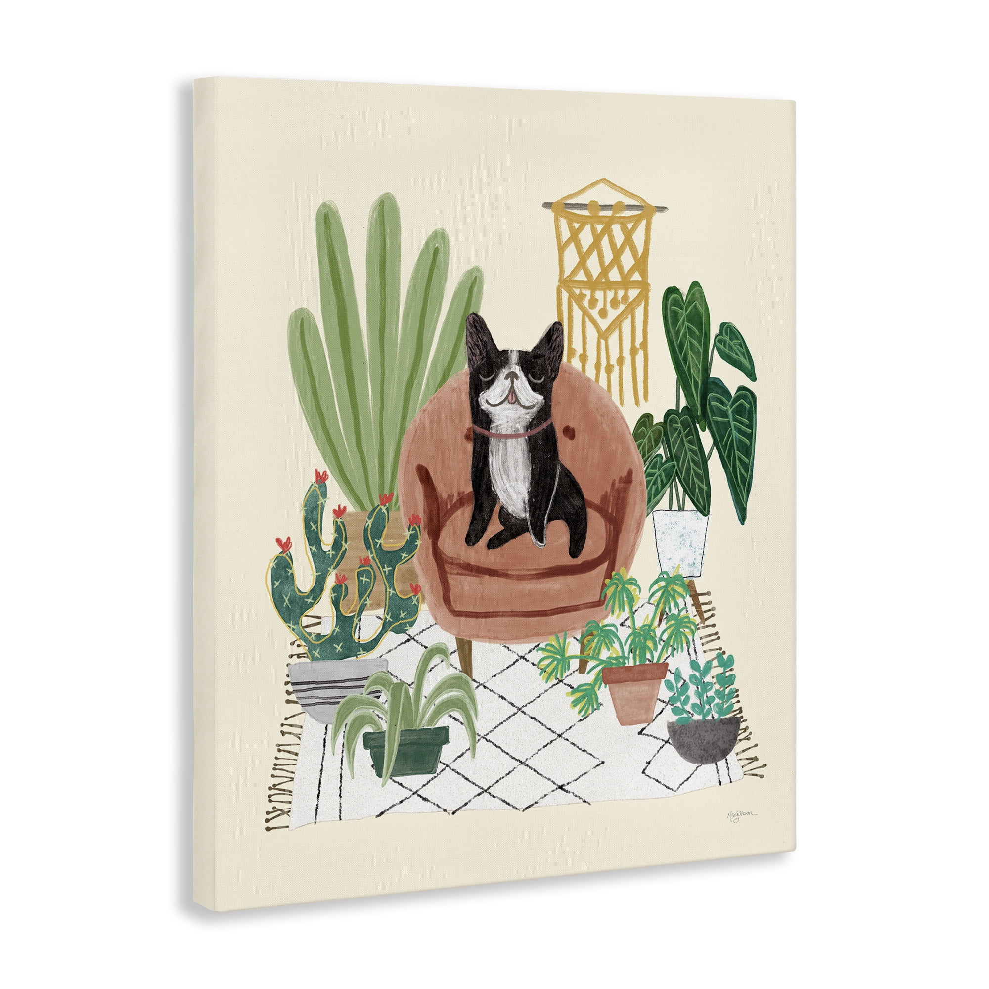 Stupell Industries Dog on Sofa with Plants Animals & Insects Painting Gallery Wrapped Canvas Art Print Wall Art, 16 x 20