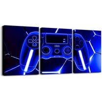 Gamer 3 Canvas Wall Art for Living Room Bedroom, Gaming Office Decorations Artwork Posters for Kids Boys Girls Teens Decor Teal and Black Game Console Painting Gamepad Honeycomb
