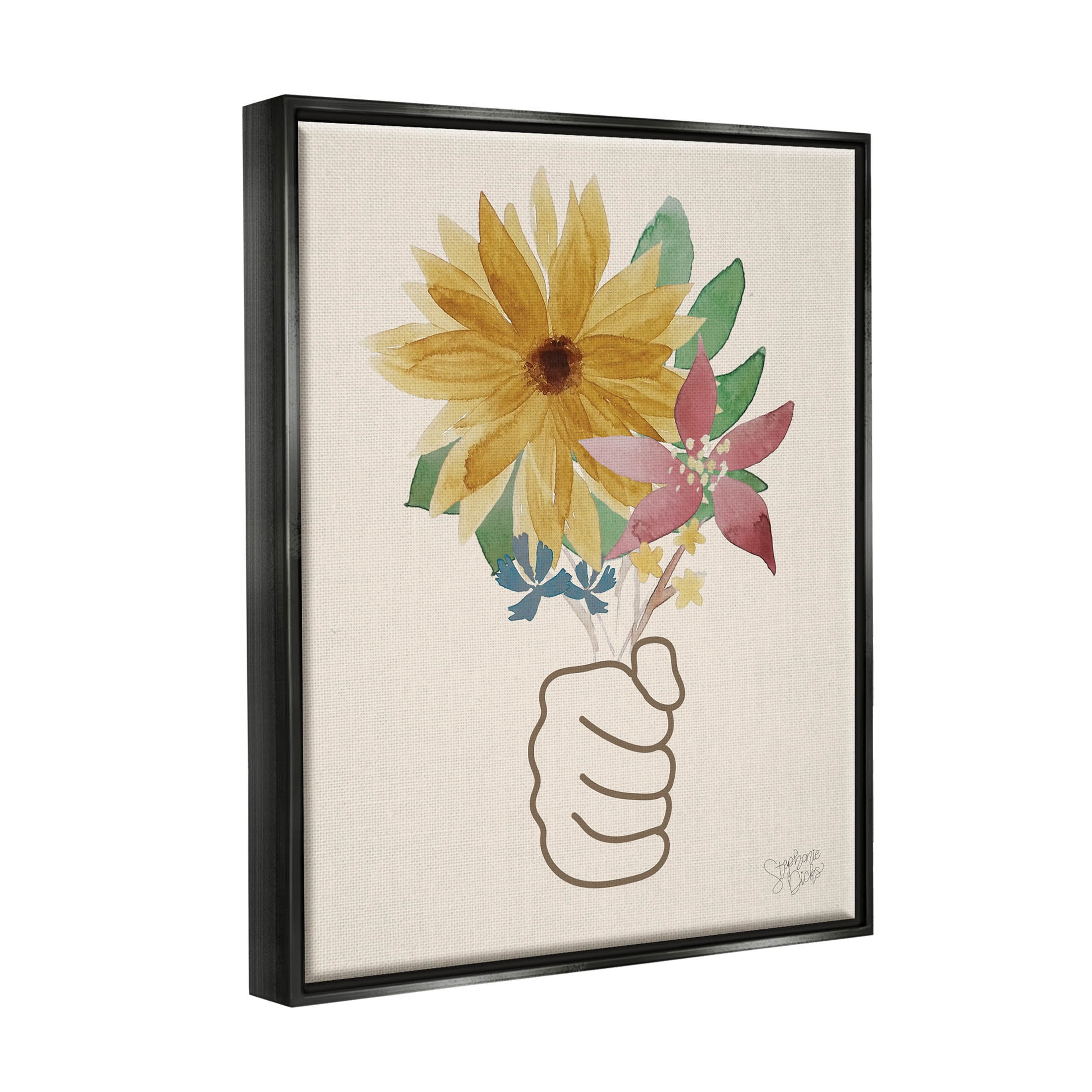 Stupell Industries Handful Flower Blossoms Graphic Art Jet Black Floating Framed Canvas Print Wall Art, Design by Stephanie Dicks