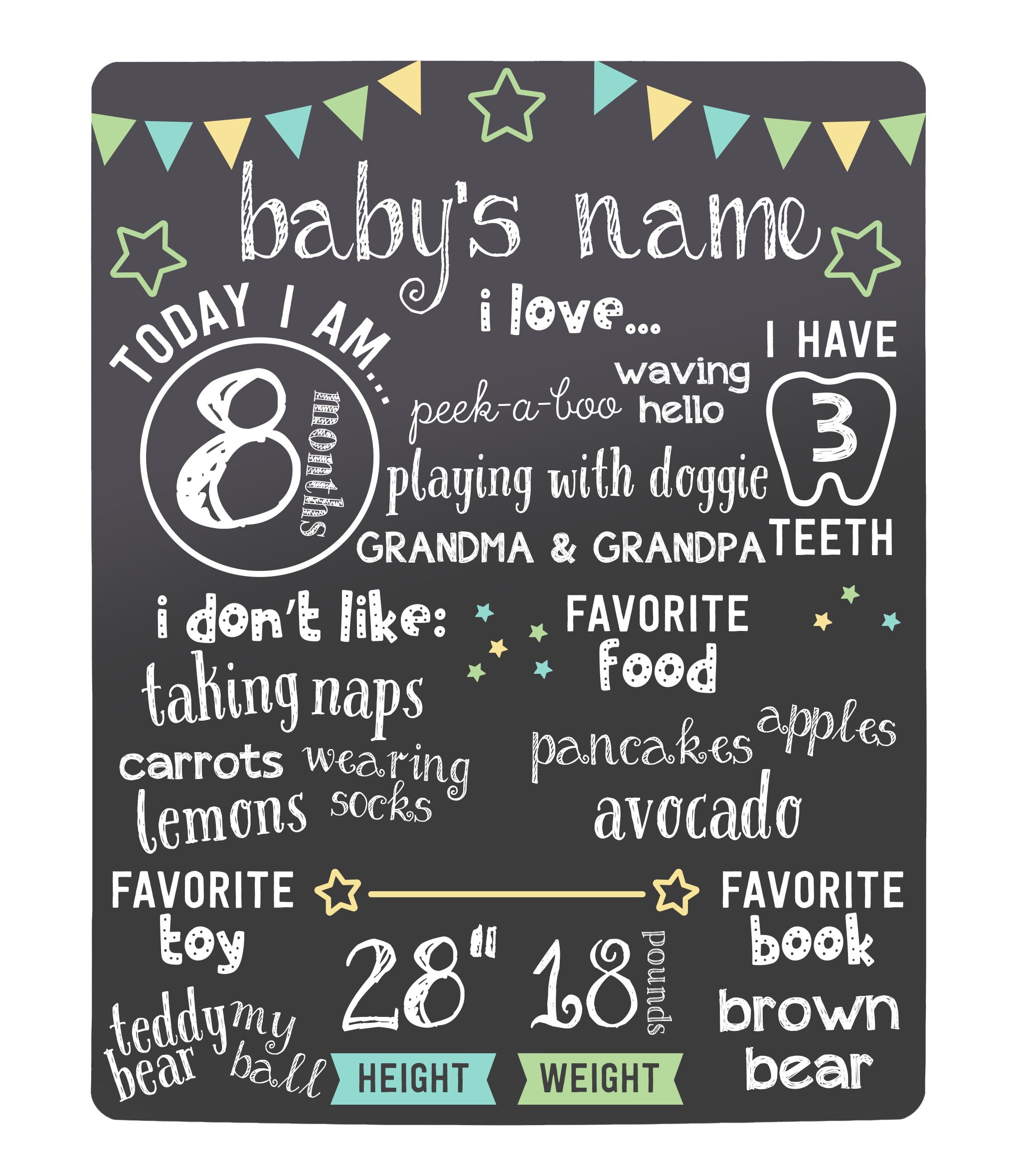 Kate & Milo Baby Milestone Photo Sharing Chalkboard, Stars