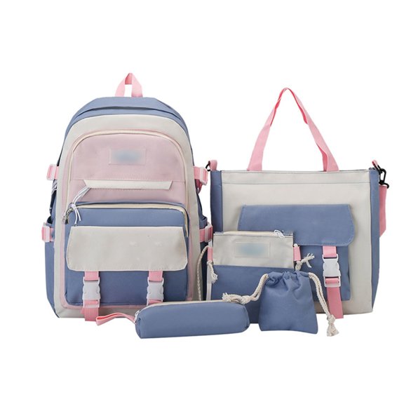 5 Piece School Backpack Set Large Capacity Nylon Bookbag Lightweight Water Resistant Travel Daypack Durable School Bag for Students