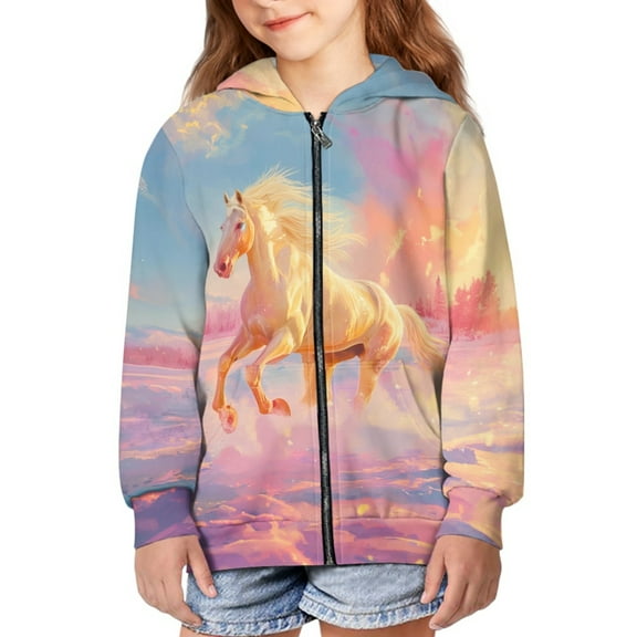 DISNIMO Horse Hoodie Girls Zip Up Hoodies Size 6-7 Kids Hoodie Jacket Girls Hoodie Coat Boys Hooded Sweatshirts Zipper Hoodie Sweatshirt Zippered Hoodie Children Fall Clothes Girls Animal Hoodie