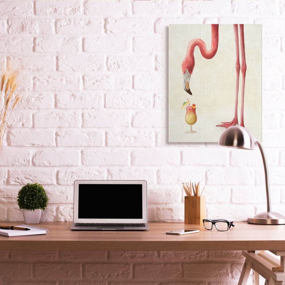 Stupell Industries Thirsty Pink Flamingo Tropical Long Leg Drink Humor Canvas Wall Art Design by Ziwei Li, 30" x 40"