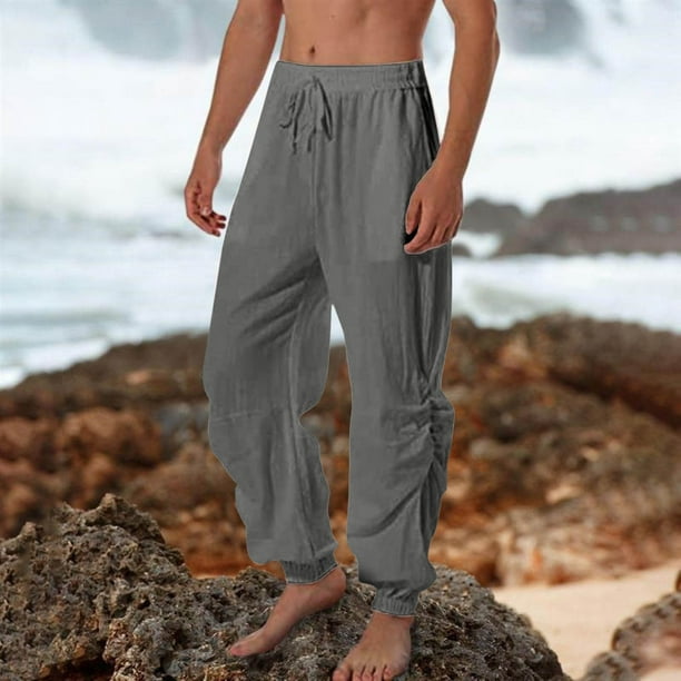 Studerende National folketælling trist KaLI_store Mens Golf Pants Men's Linen Cotton Loose Fit Casual Lightweight Elastic  Waist Summer Beach Pants - Walmart.com