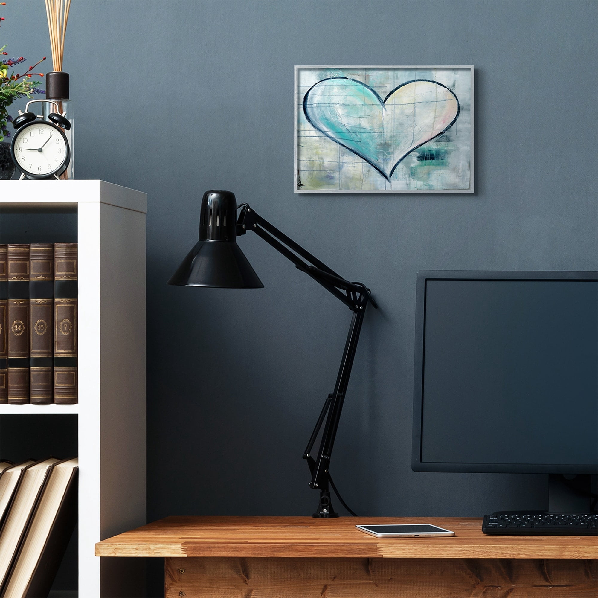 Stupell Industries Graffiti Texture Heart Blue White Painting Gray Framed Art Print Wall Art, 11x14, by Kami Lerner