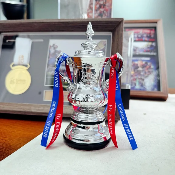 FA Cup Football Trophy, 16cm Resin Replica Trophy with Ribbons, Christmas Halloween Gifts,The Best Gift For Fans